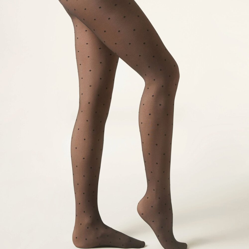 Calzedonia Sheer Effect 30 Denier Thermal Tights - Black Dots, Sheer Look - New